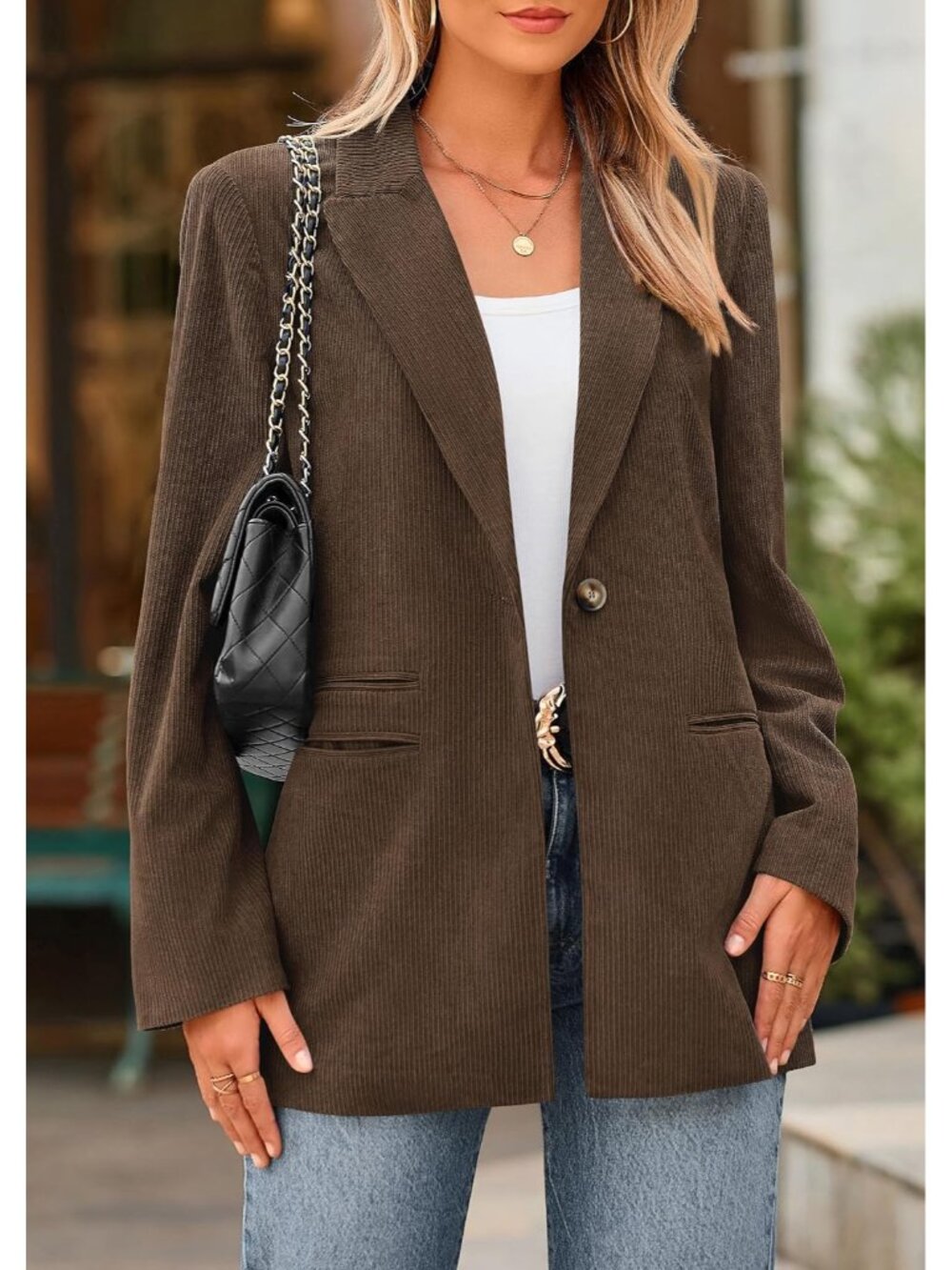 Women's Winter Corduroy Blazers Jackets - Picture 7 of 8